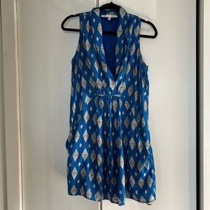 Blue, white and black geometric dress